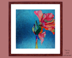 Vivid Flower Painting made with Gouache, Inks and Coloured Pencil, on a 4 x 4 inch Wood Panel