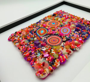 Textured Concentric Circles Fabric Art: Bright & Decorative 'Razzle Dazzle' #5