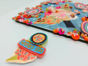 Ice Cream Cone Artwork: Mixed Media Gouache Painting on Wood Panel