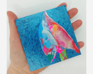 Aesthetic Flower Art, Botanical Painting with Gouache in Bright Colours on 4 x 4 inch Wood Panel