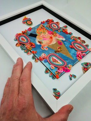 Ice Cream Cone Artwork: Mixed Media Gouache Painting on Wood Panel