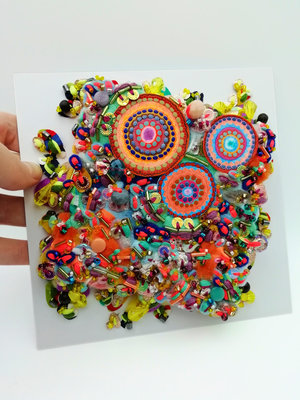 Sunny Citrus Summer Framed Textile Art - Decorative Fabric Collage