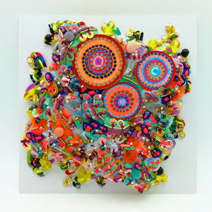 Sunny Citrus Summer Framed Textile Art - Decorative Fabric Collage
