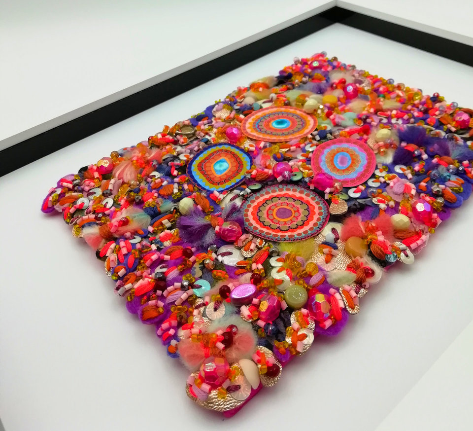 Textured Concentric Circles Fabric Art: Bright & Decorative 'Razzle Dazzle' #5