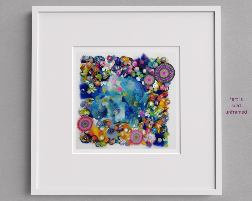 Decorative Abstract Night-Sky Painting full of Textured Beadwork with Hand-Stitched Fabrics