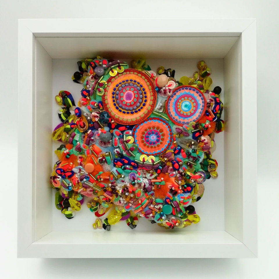 Sunny Citrus Summer Framed Textile Art - Decorative Fabric Collage