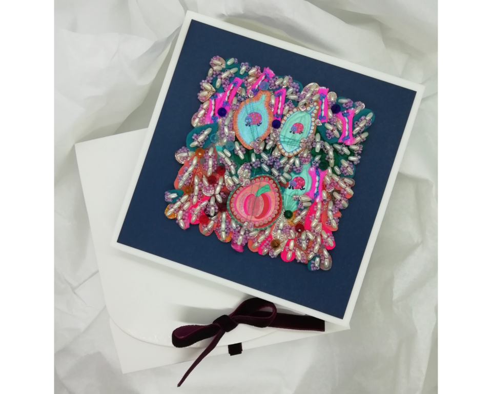 Small and decorative art abstract embroidery art which is presented in a lovely gift box