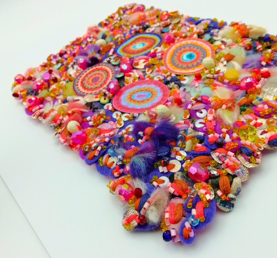 Textured Concentric Circles Fabric Art: Bright & Decorative 'Razzle Dazzle' #5