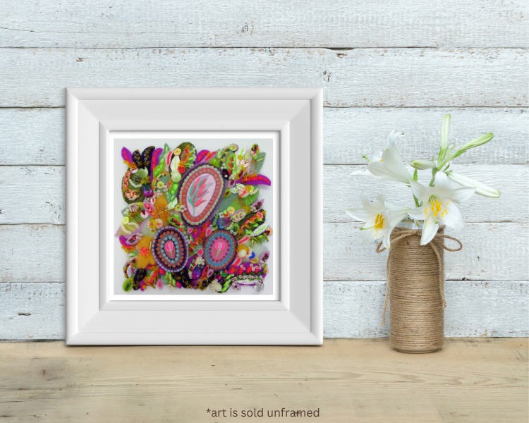 Abstract Textile Garden Artwork. A Bright and Summery Wall Decoration for a Colourful Home!