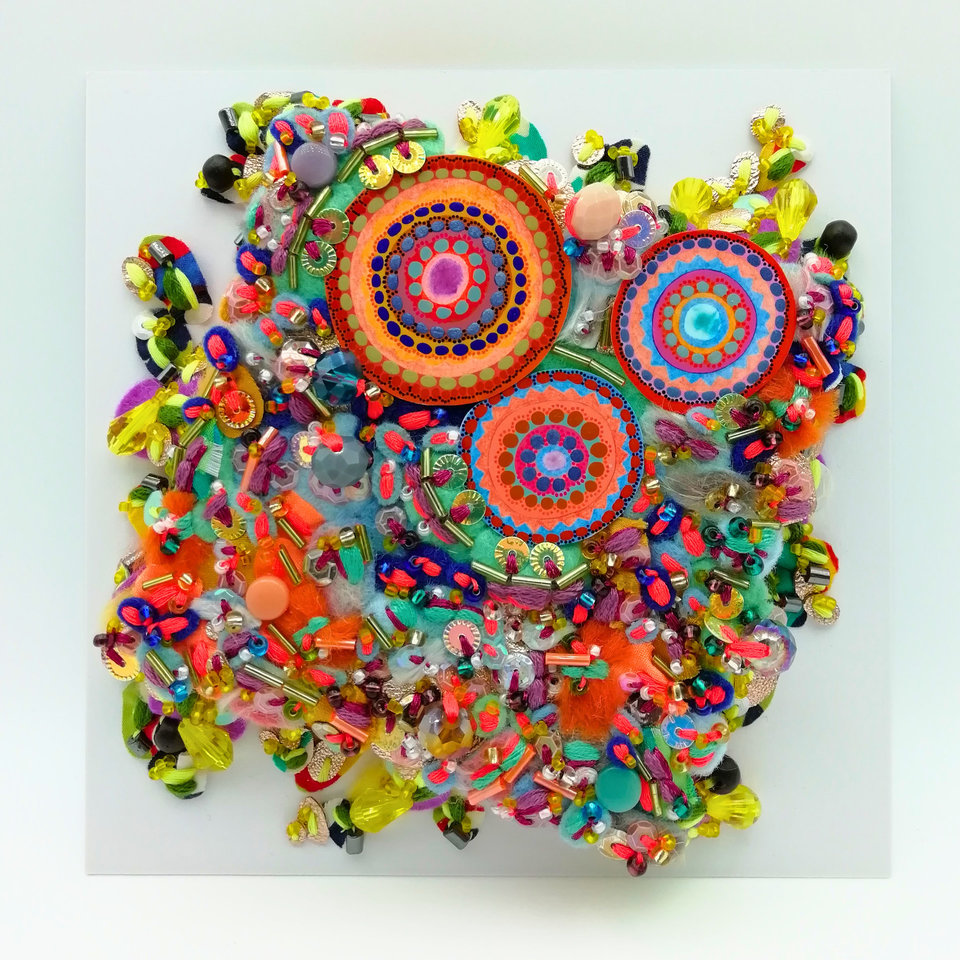 Sunny Citrus Summer Framed Textile Art - Decorative Fabric Collage