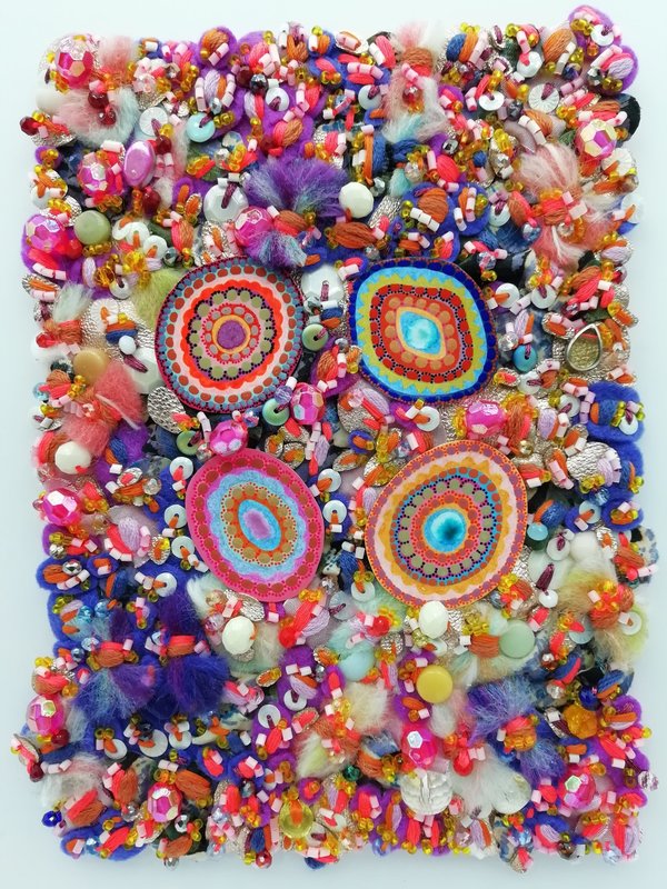 Textured Concentric Circles Fabric Art: Bright & Decorative 'Razzle Dazzle' #5