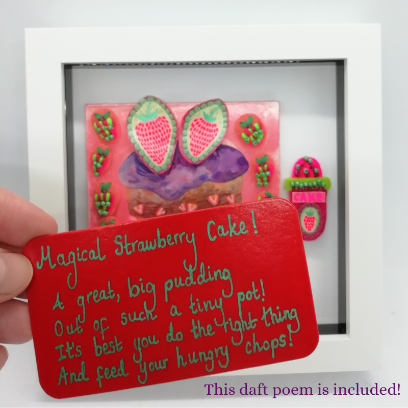 Colourful Fabric and Bead Strawberry Cake Painting
