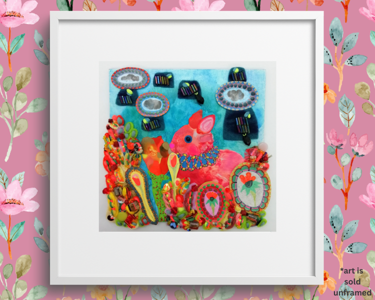 Gouache Rabbit in Bloom: Textile Details & Whimsical Garden (Miniature Art)