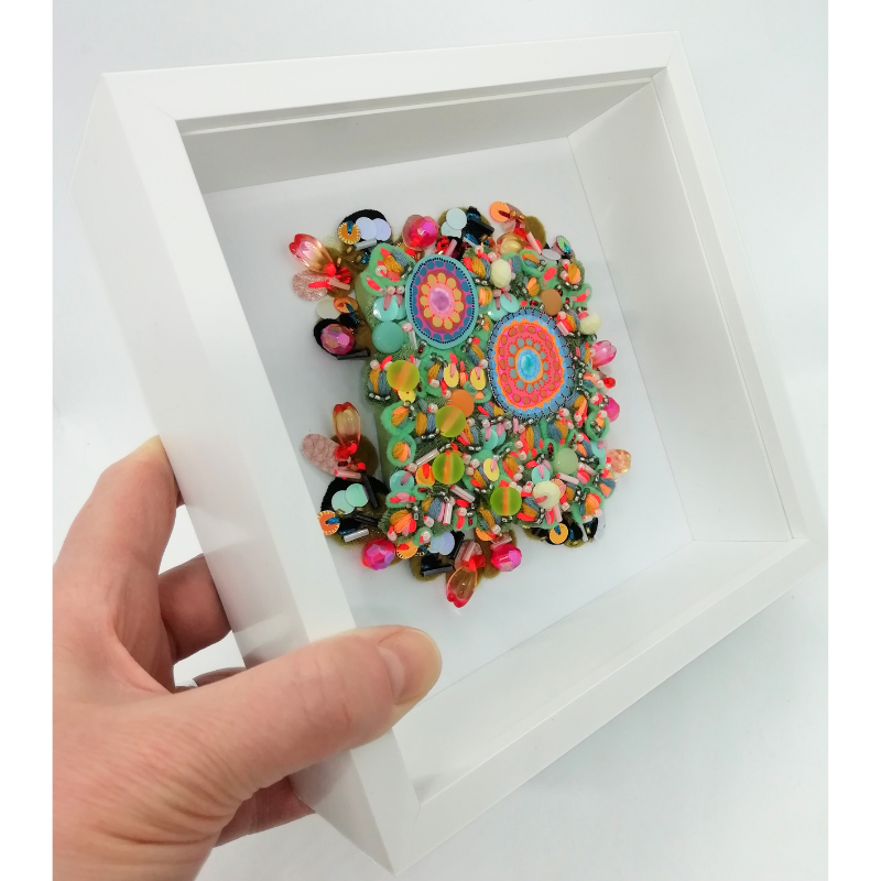 Hand Embroidered Wall Decor with Concentric Circles - Framed and Ready to Display