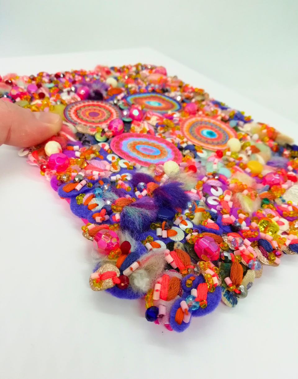 Textured Concentric Circles Fabric Art: Bright & Decorative 'Razzle Dazzle' #5