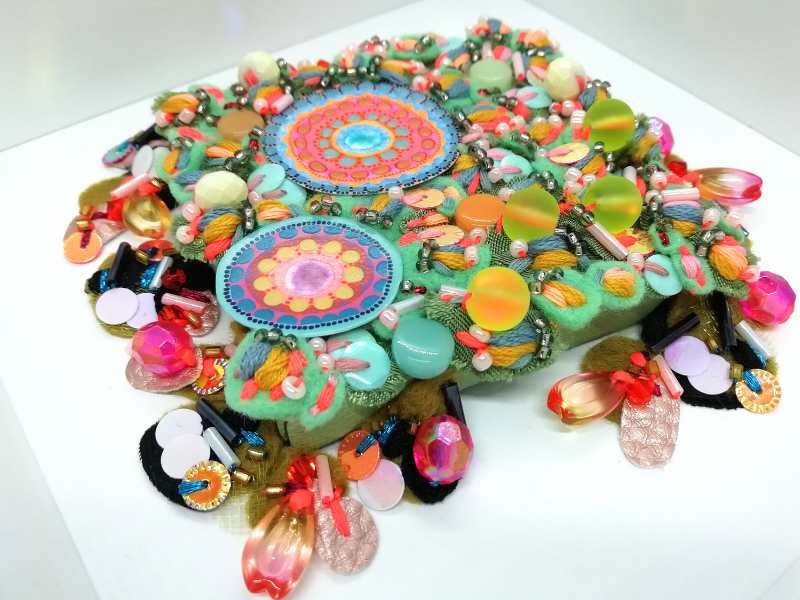 Hand Embroidered Wall Decor with Concentric Circles - Framed and Ready to Display